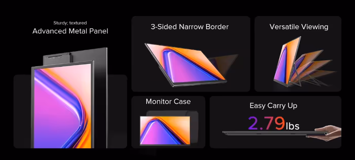 18.5-inch portable monitor with slim bezels and protective case