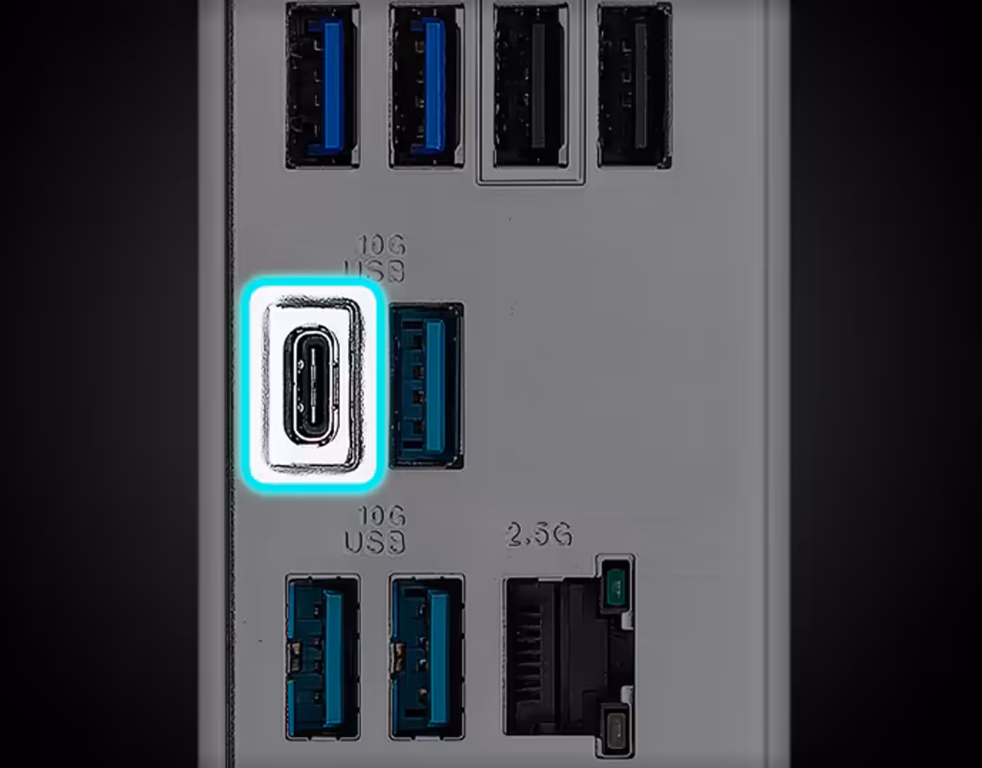 The B650E MAX GAMING WIFI motherboard features USB 10Gbps Type-C connectivity