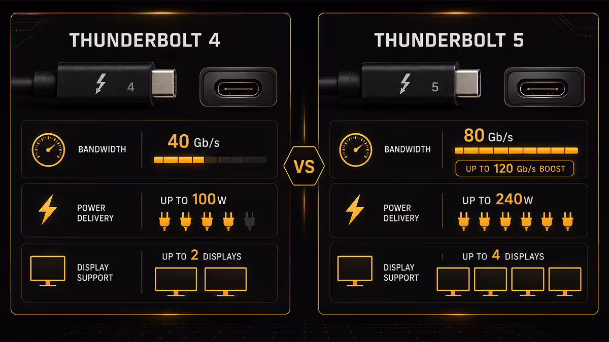 Thunderbolt 4 vs 5 comparison