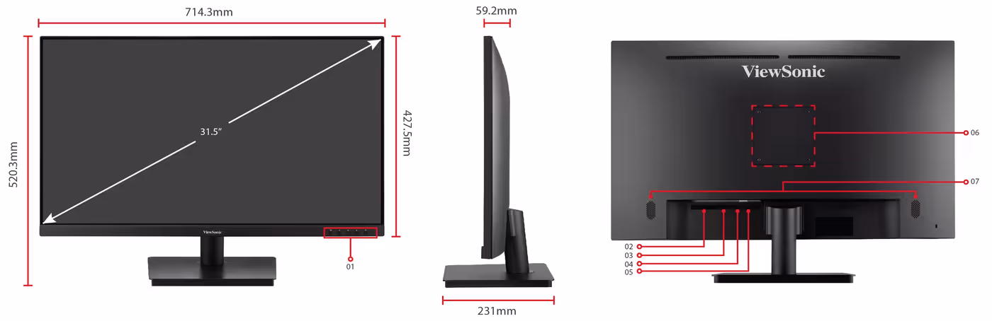 Monitor VESA mounting and rear I/O connectivity ports layout