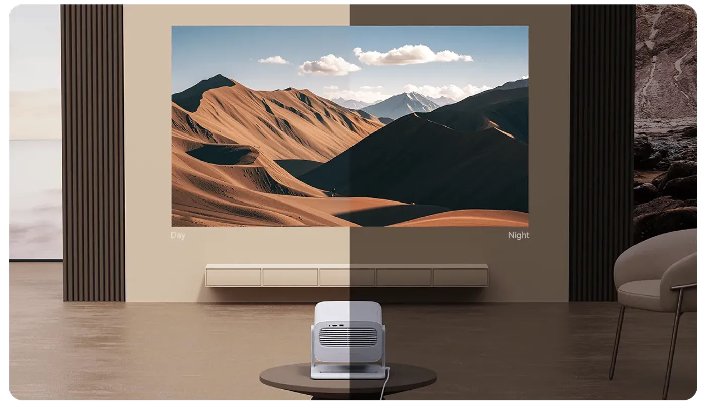 Projector demonstrating 900 ANSI lumens brightness in daylight conditions