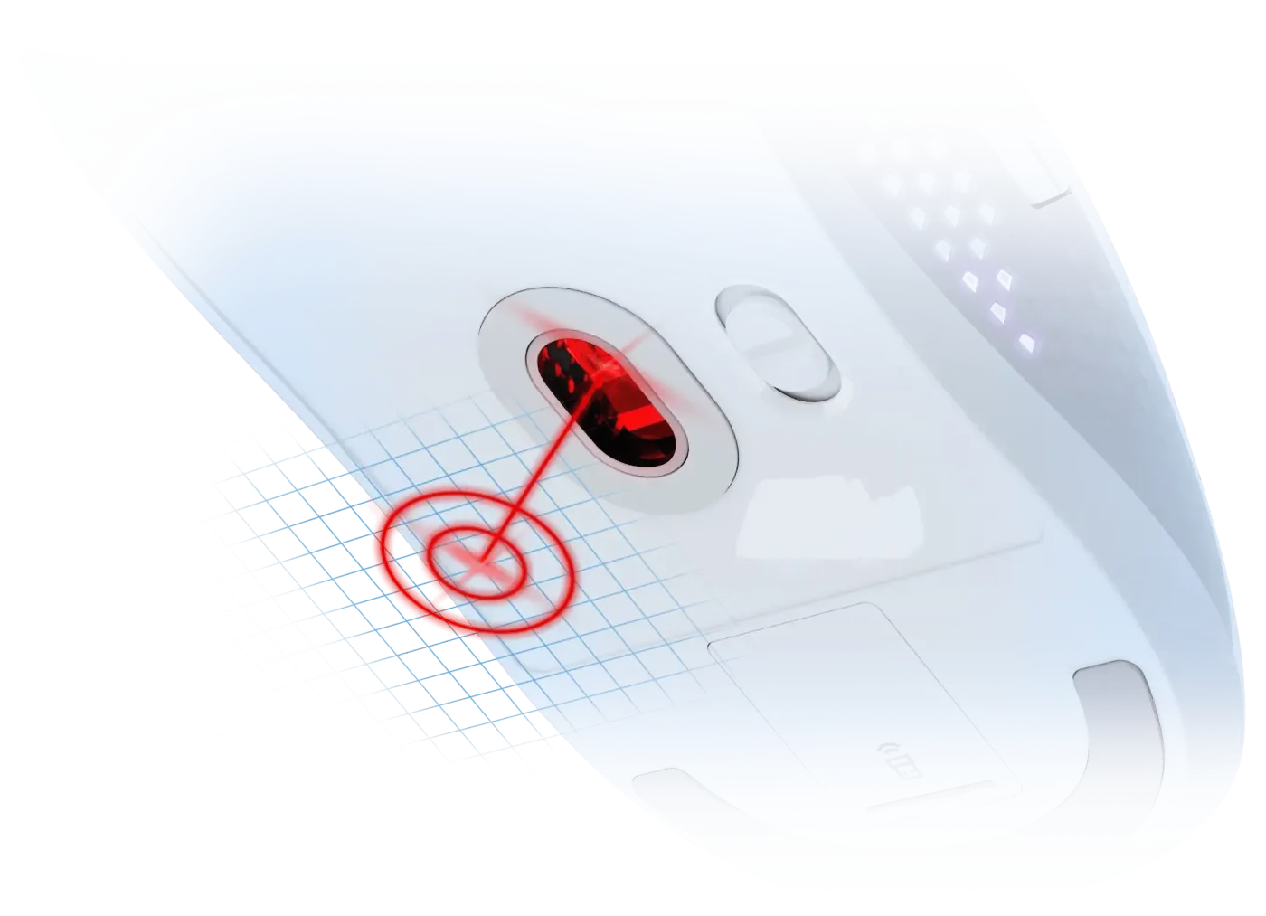 Technical view of the PixArt PAW3395DM Optical Sensor and MSI Center settings screen