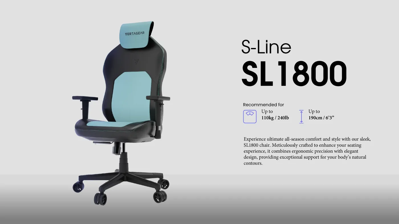 Vertagear SL1800 office gaming chair in black and red, front view