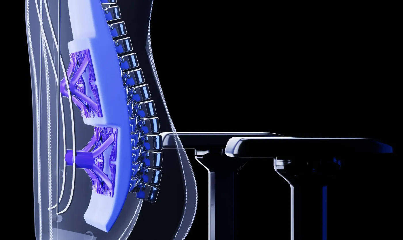 Ergonomic ContourMax Lumbar backrest on the Vertagear SL1800
