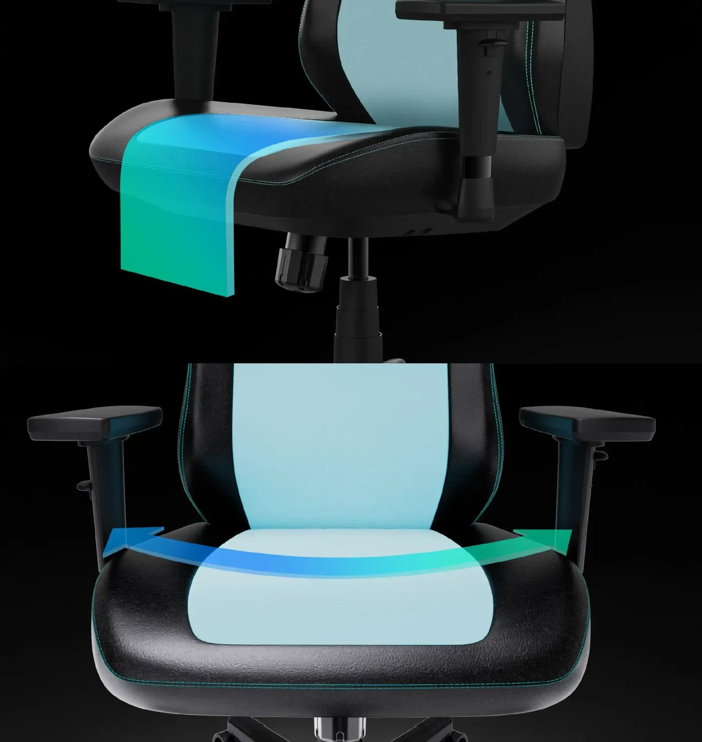 Wide waterfall-edge seat design on the Vertagear SL1800