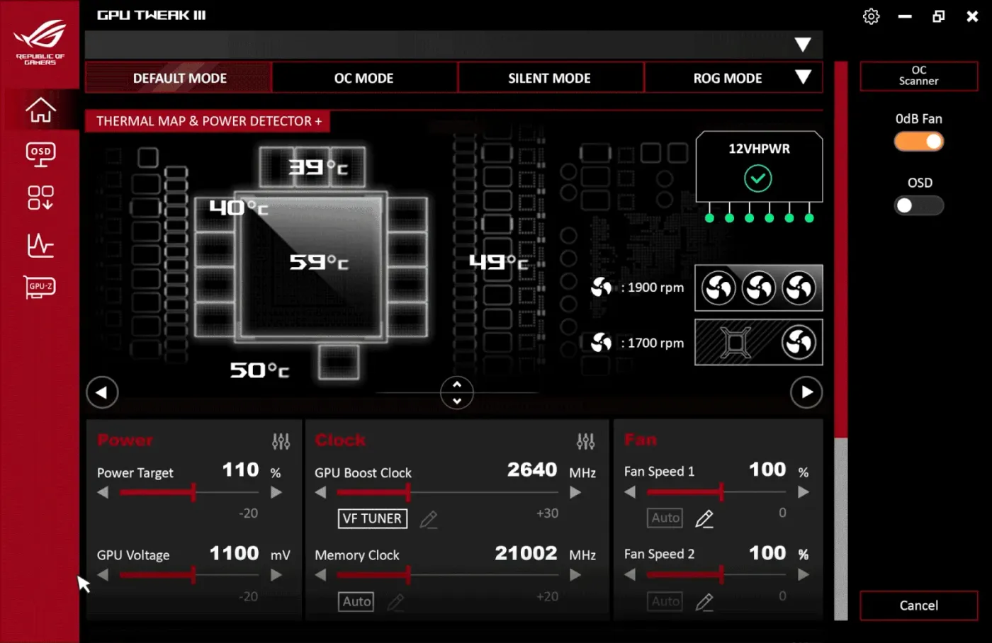GPU Tweak III Voltage-Frequency Tuner user interface