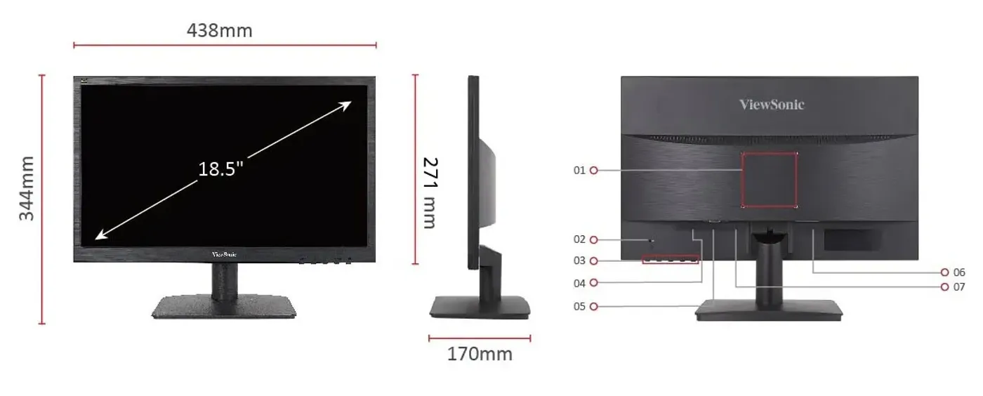 ViewSonic VA1903H-2 shown from the back with its 75mm VESA mounting points