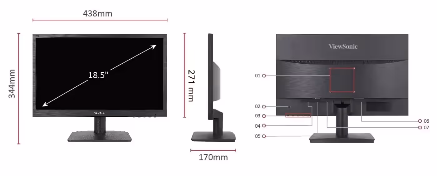 ViewSonic VA1903H-2 shown from the back with its 75mm VESA mounting points