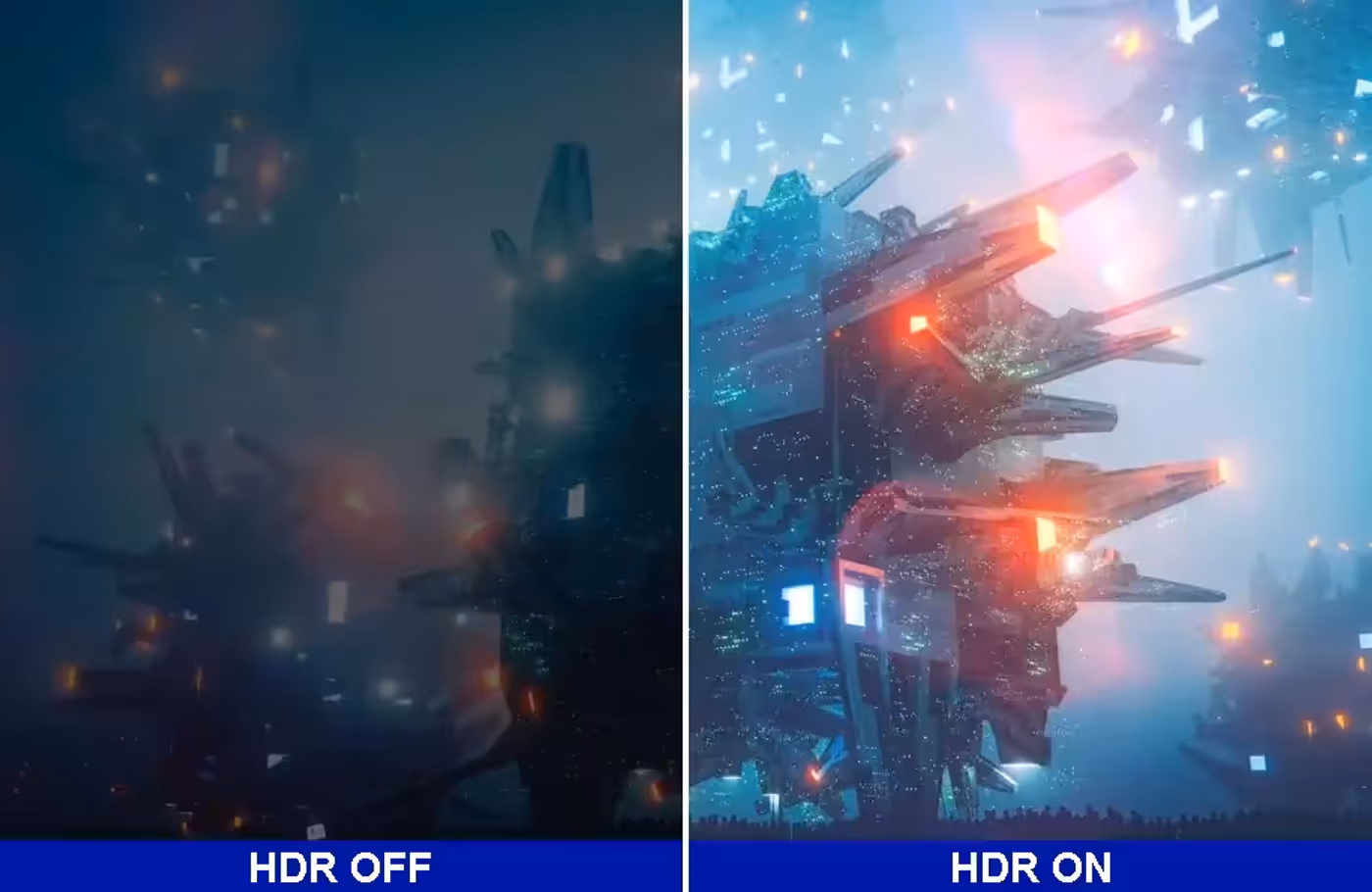 Display showing improved color and contrast with HDR10 enabled