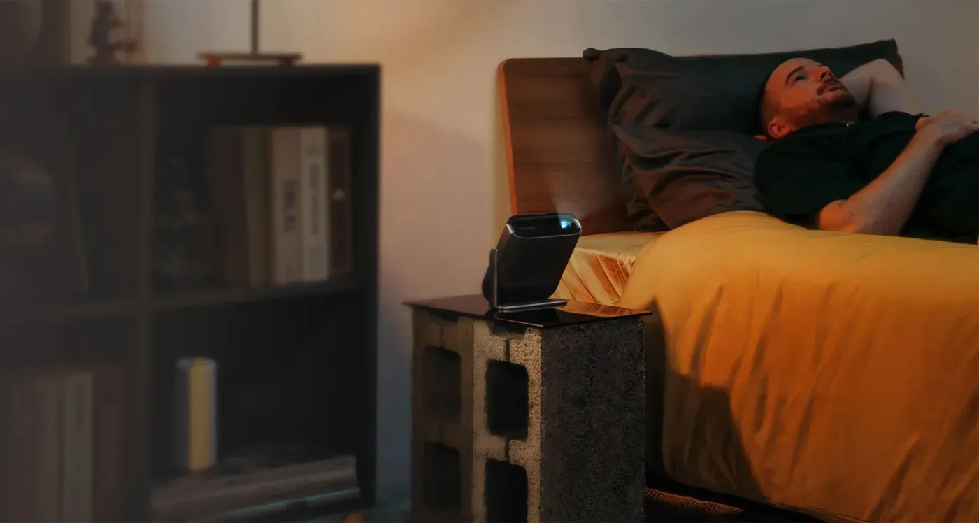 M1X projector demonstrating versatile 360-degree surface projection capability