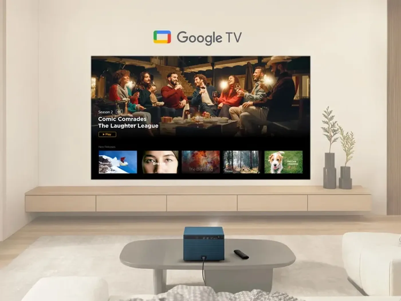 ViewSonic Smart LED Projector displaying bright and vibrant colors on a large screen