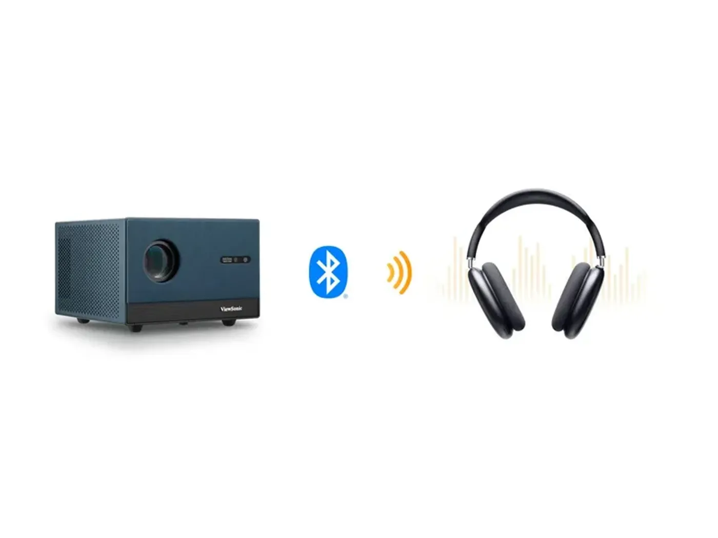 ViewSonic Smart LED Projector outputting audio wirelessly to Bluetooth headphones