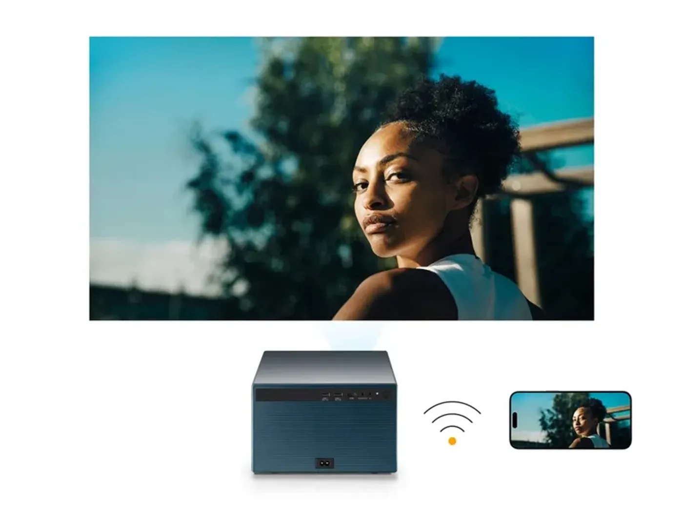 Wireless screen mirroring functionality connecting mobile devices to the ViewSonic projector