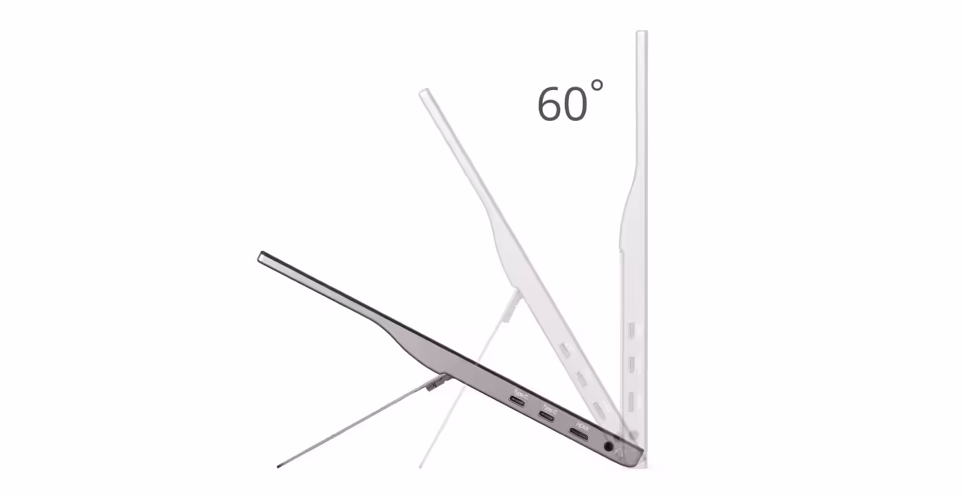 ViewSonic portable monitor showing ergonomic viewing angles with up to 60-degree tilt