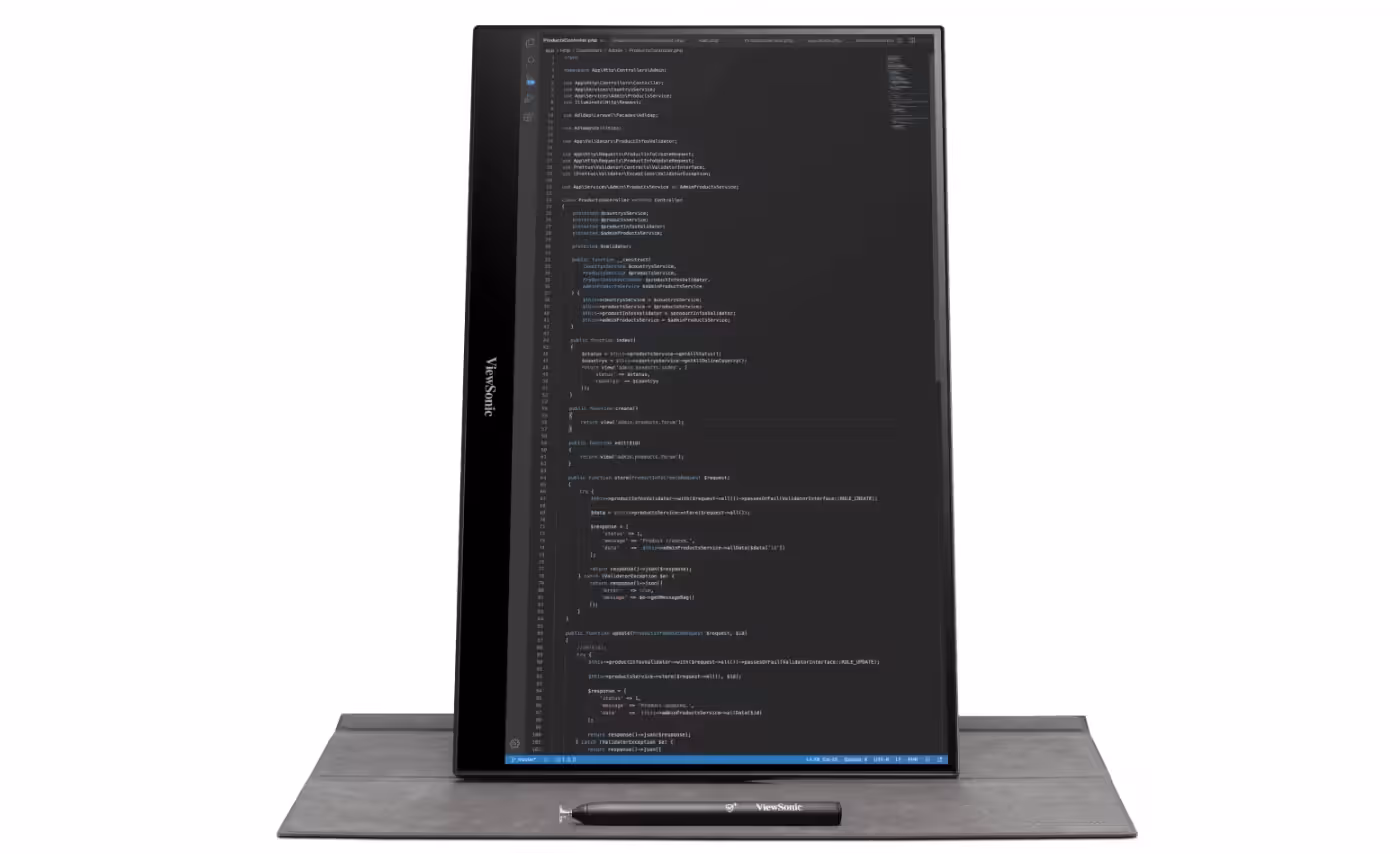 ViewSonic portable monitor configured in a vertical pivot display orientation