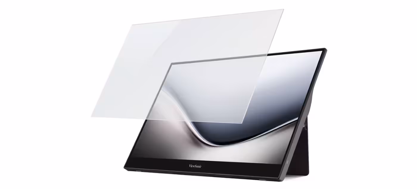 ViewSonic touchscreen monitor emphasizing its 6H hardness scratch-resistant display design