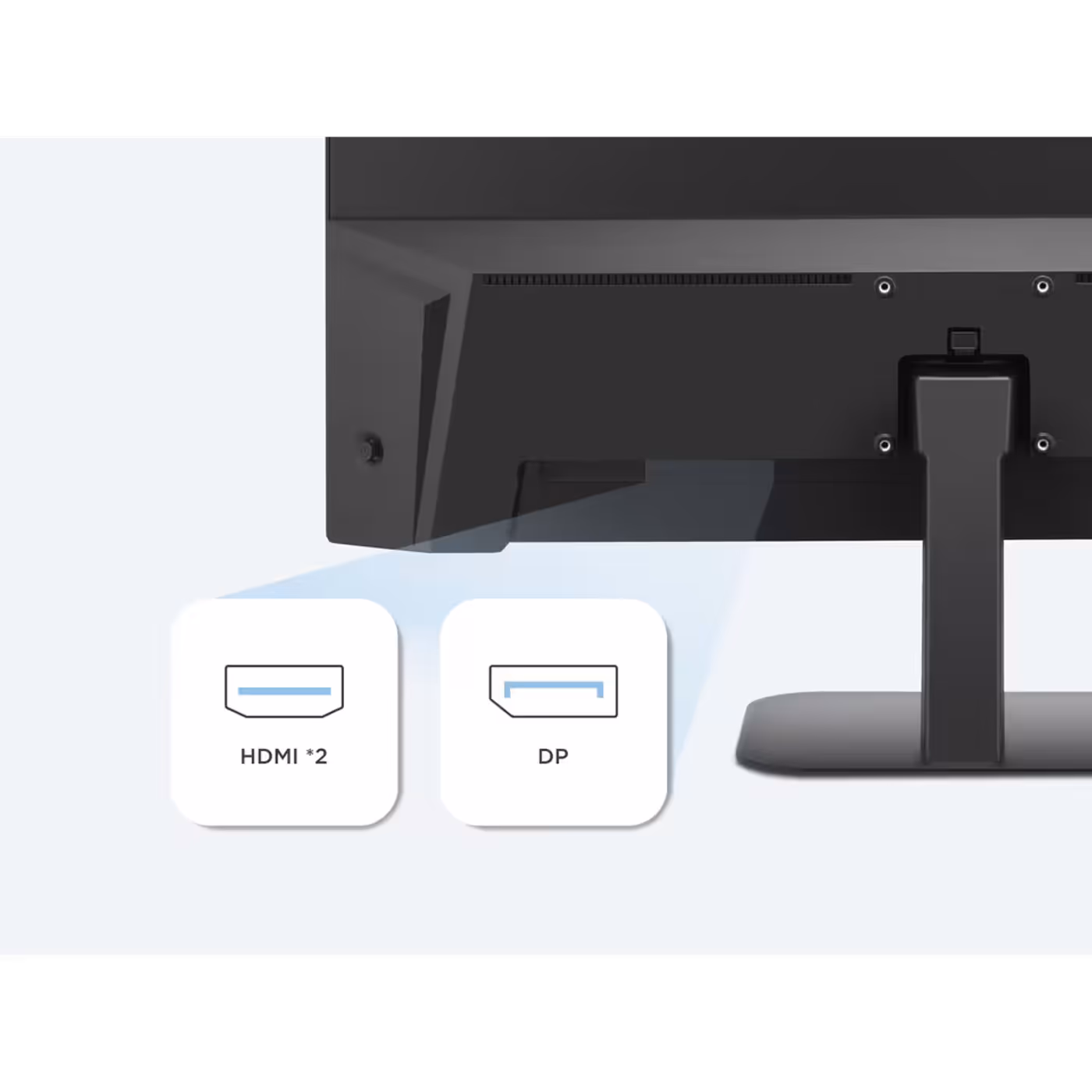 Back of the ViewSonic VA2708-2K-MHD stand with HDMI x2 and DisplayPort icons