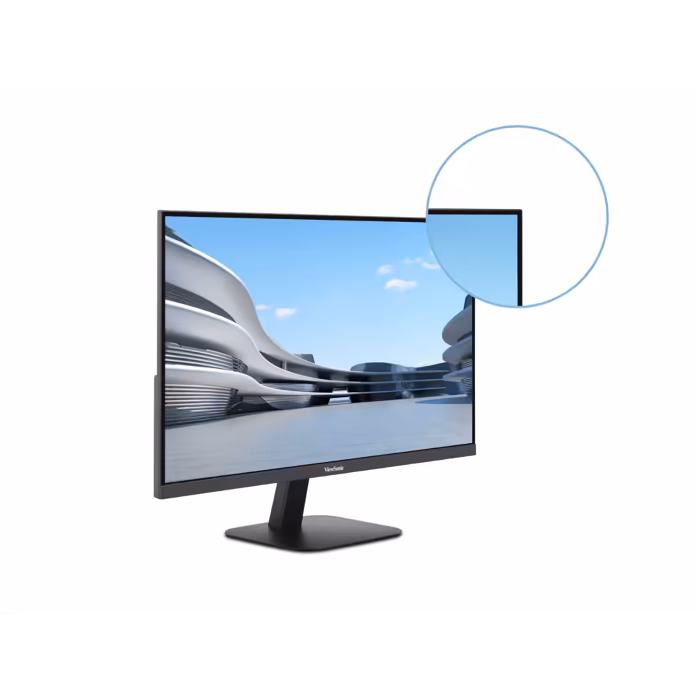 ViewSonic VA2708-2K-MHD with a close-up of the thin three-sided border