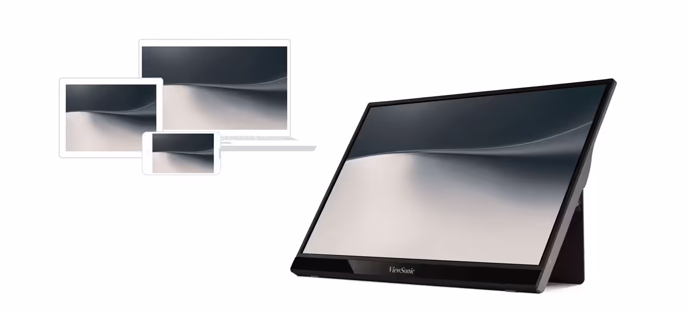 ViewSonic portable monitor displaying mobile screen extension and content sharing capabilities