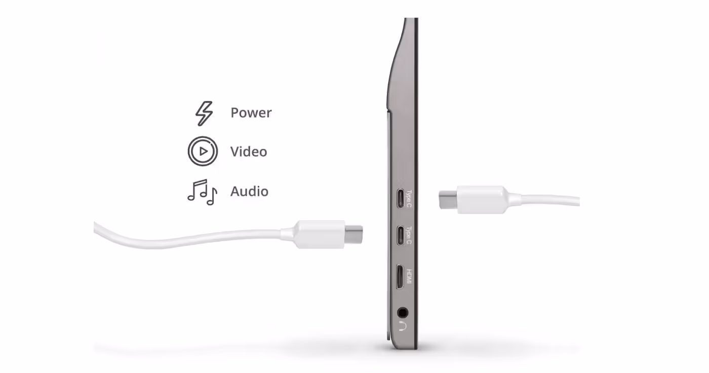 ViewSonic portable monitor demonstrating multimedia streaming and power charging functionality