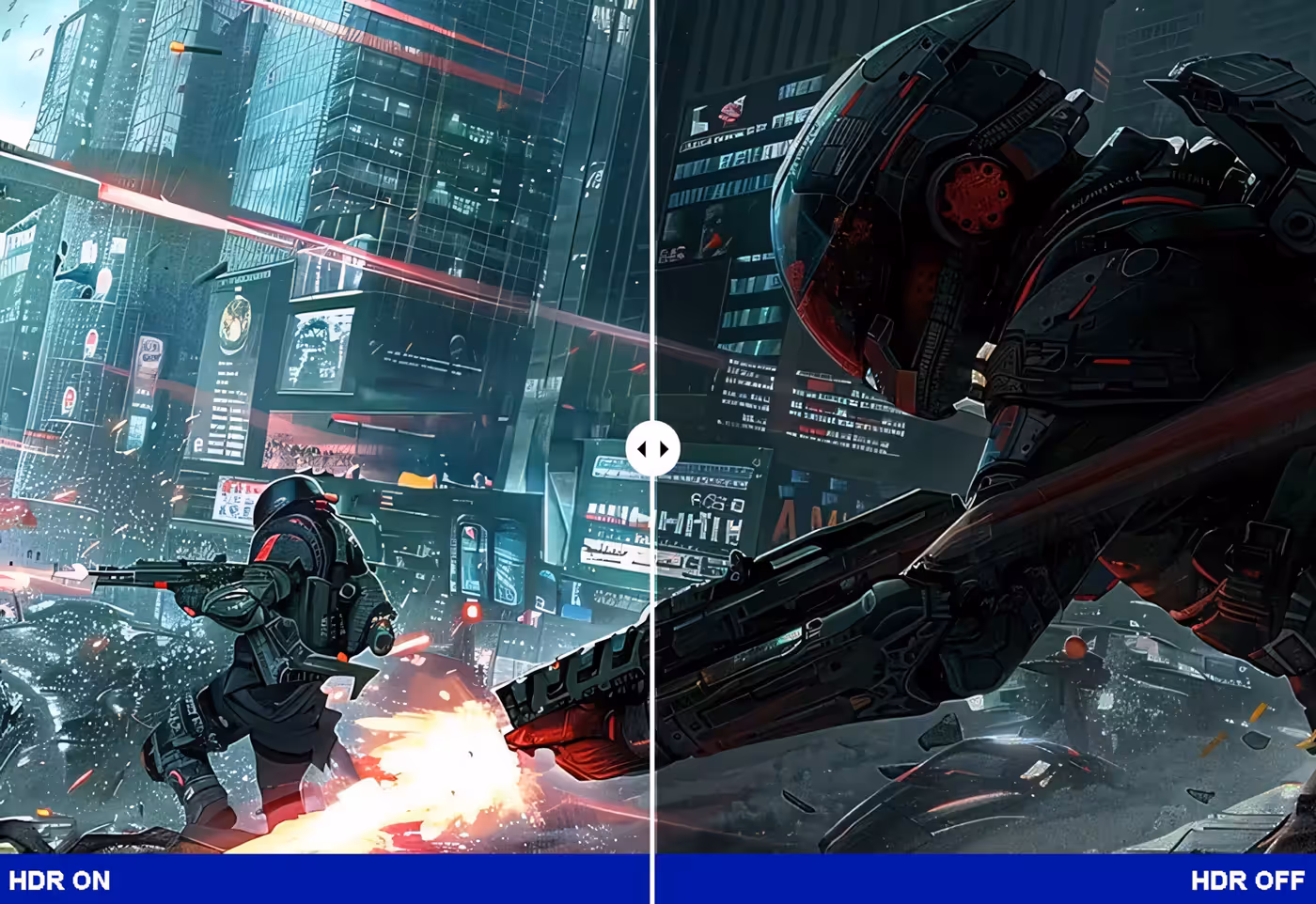 Display comparison showing enhanced clarity and color with HDR10 technology enabled