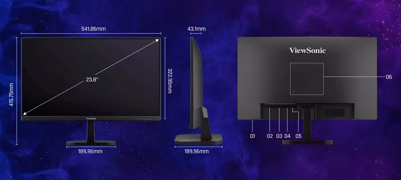 Rear view showing I/O port layout and VESA mount capabilities