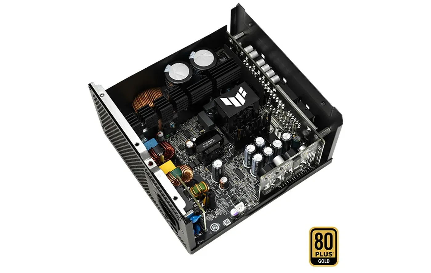 PSU internals highlighting low-ESR Japanese capacitors and 80 PLUS® Gold