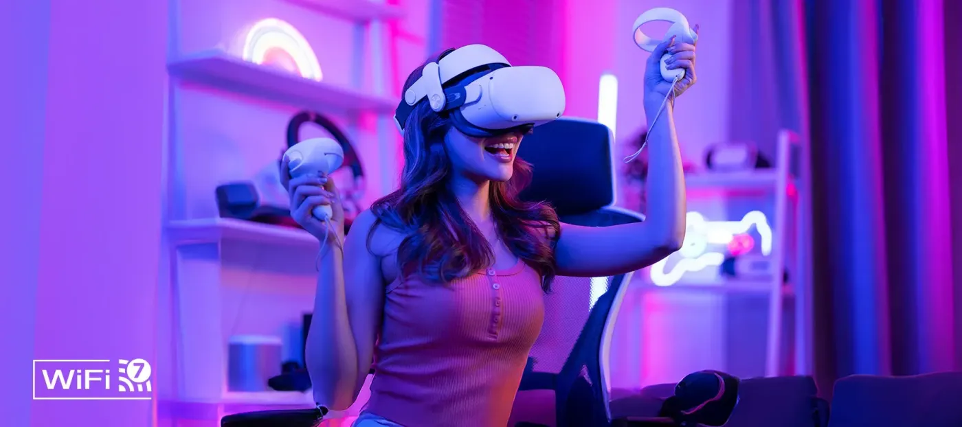 Wi-Fi 7 enhanced VR connectivity graphic