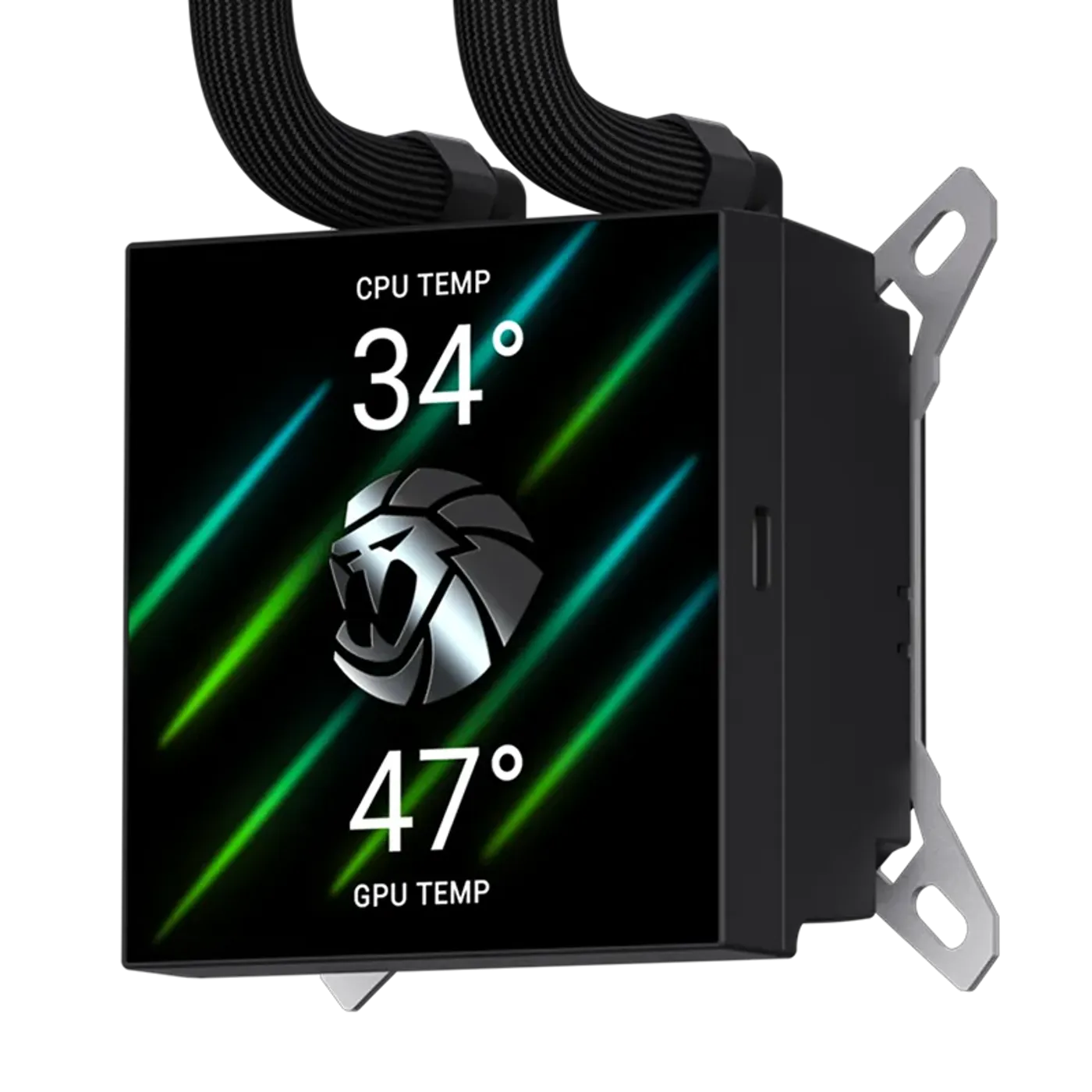 High-definition 3.95-inch LCD display on CPU water block showing custom themes