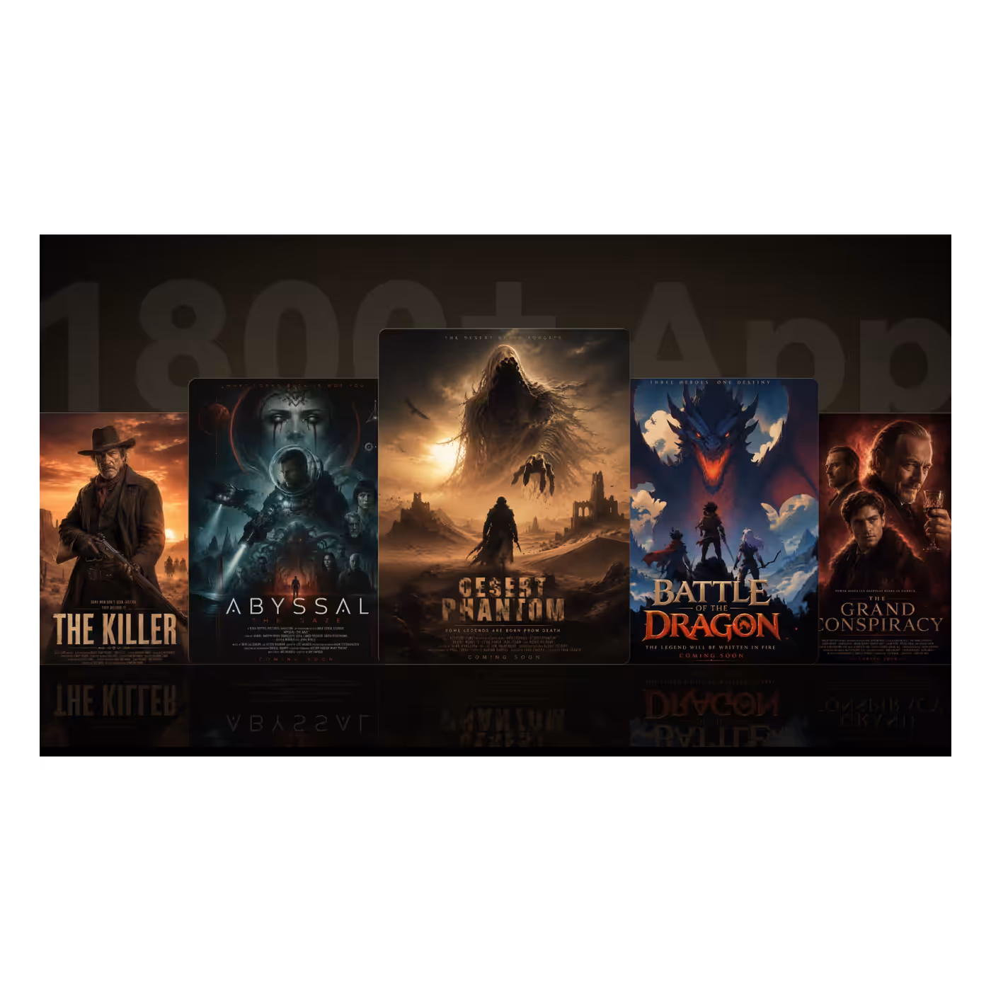Wanbo graphic of film posters under the heading 1800+ apps