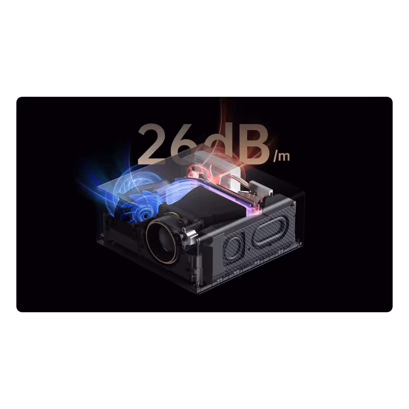 Cutaway of the Wanbo X5S showing its cooling airflow and the 26dB/m rating