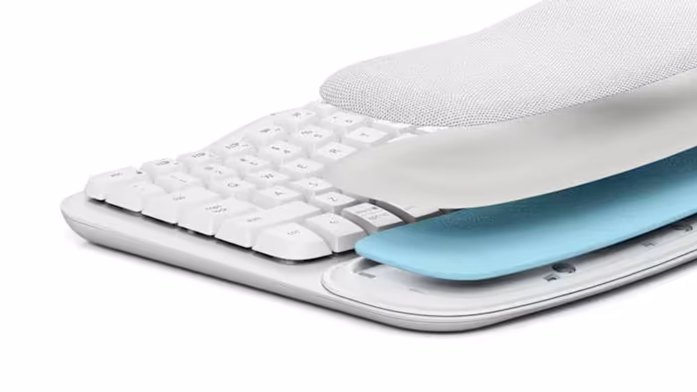 Cushioned palm rest featuring three layers of textural comfort for wrist support