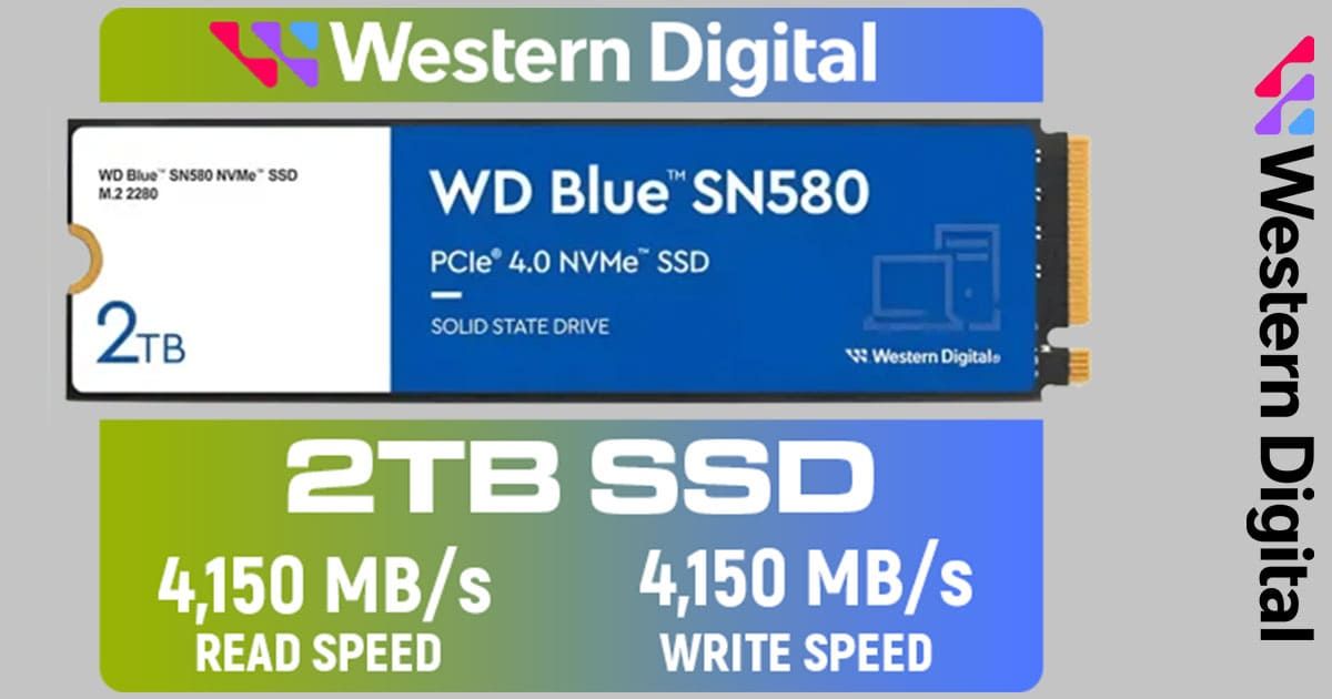 Western Digital WD Blue SN580 2TB M.2 NVMe SSD - Gen4 4,150 MB/s