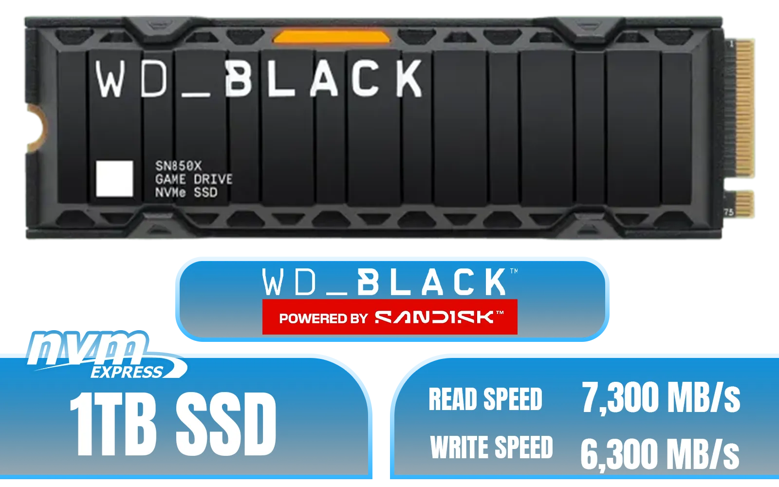 内蔵型SSD WD_BLACK SN850 1TB SSD(With Heatsink) WD Black SN850 1TB NVMe SSD with Heatsink | PCIe 4.0 7 GB/s in Iraq