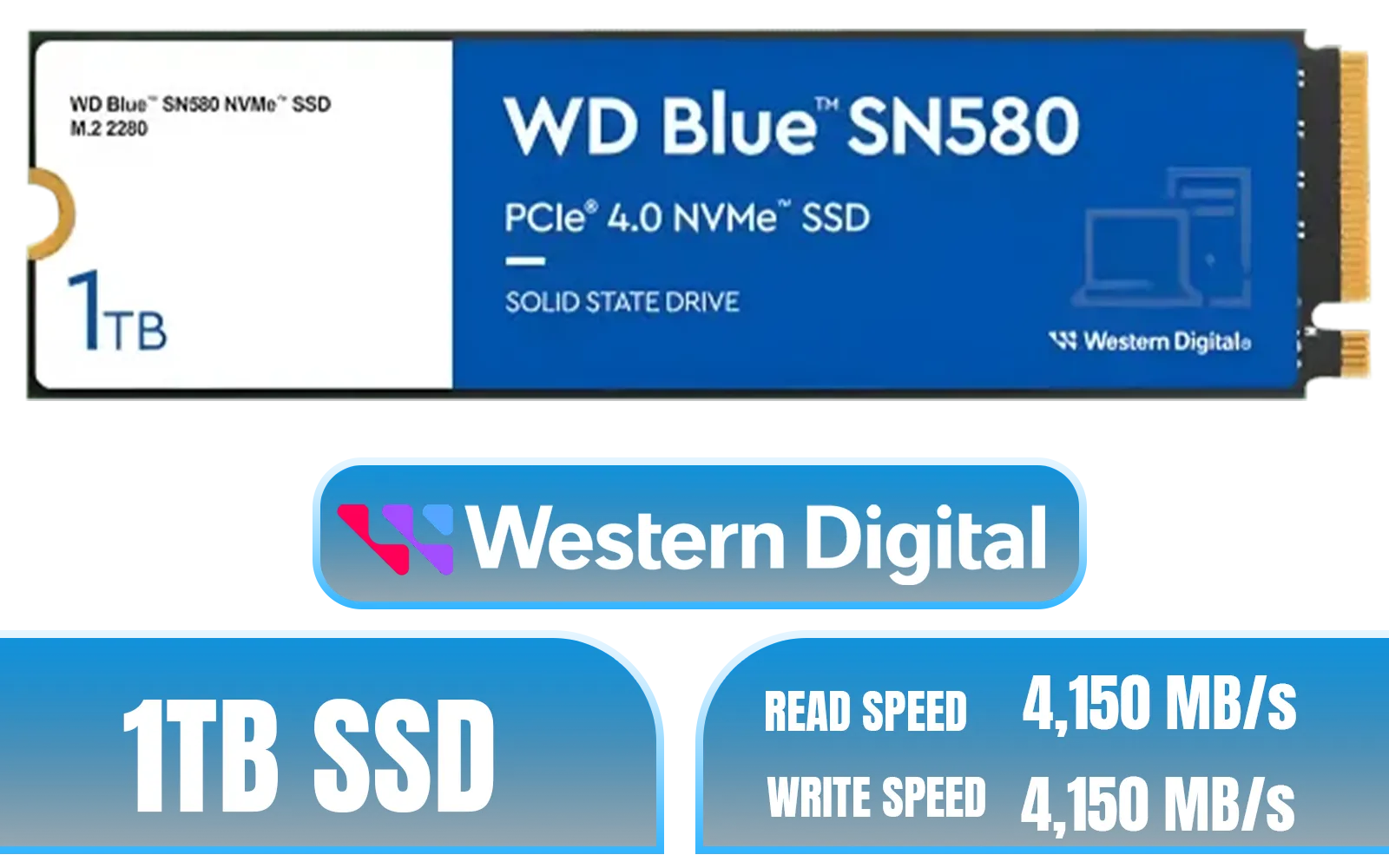 内蔵型SSD Western Digital Blue SN580 1TB NVMe SSD Western Digital WD Blue SN580 1TB Gen4 NVMe SSD | Evetech