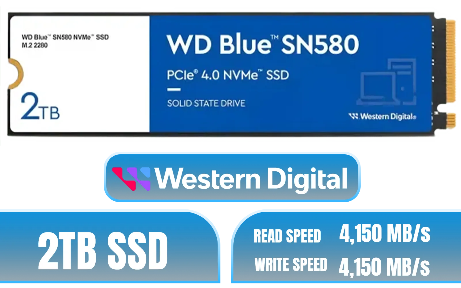Western Digital WD Blue SN580 2TB M.2 NVMe Gen4 SSD — Fast Storage