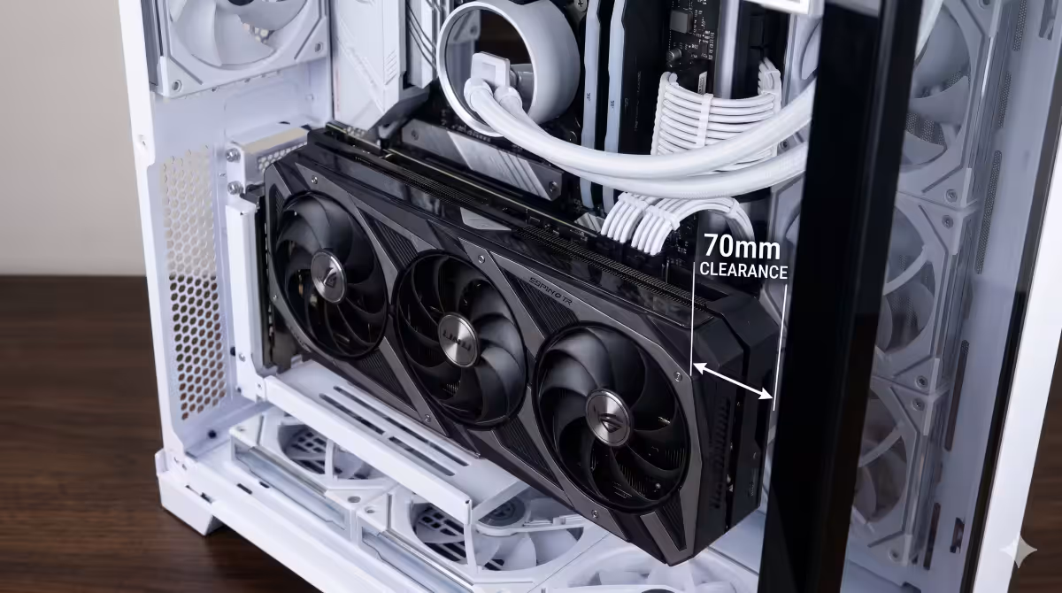 Vertical GPU mount with clearance shown