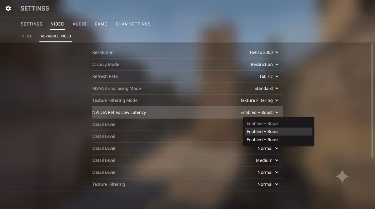 Reflex setting in CS2