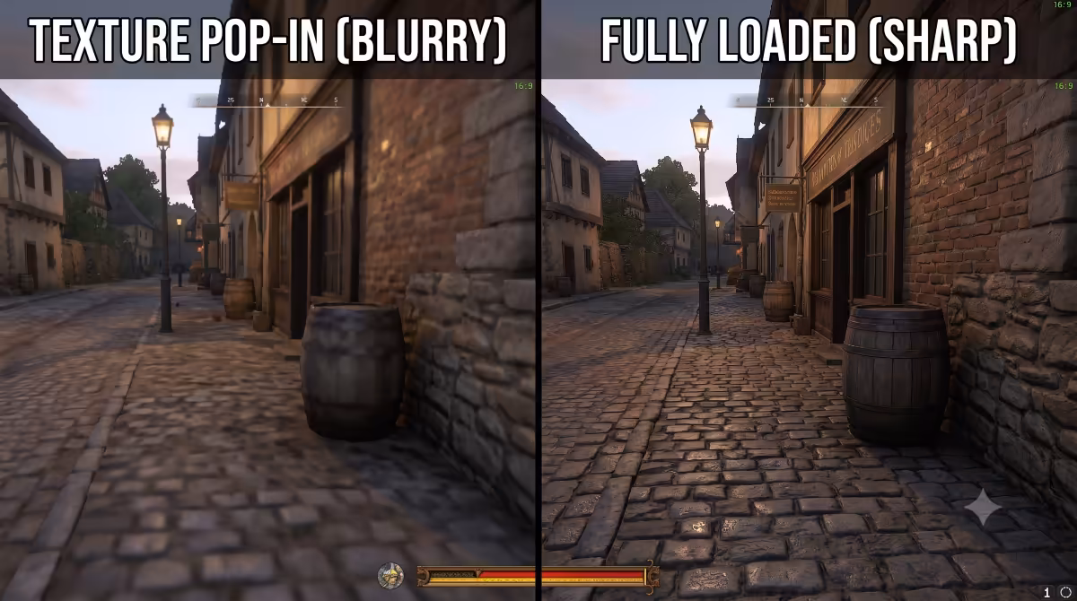 Texture pop-in screenshot vs sharp