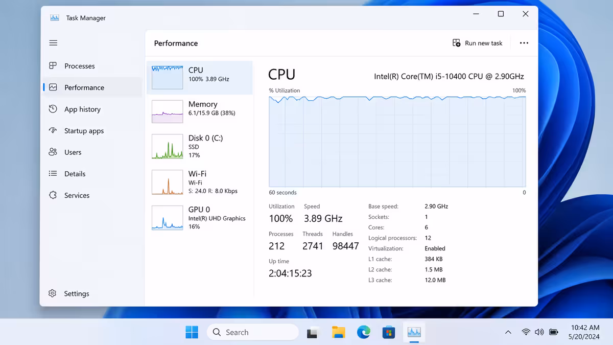 Task Manager Performance tab screenshot