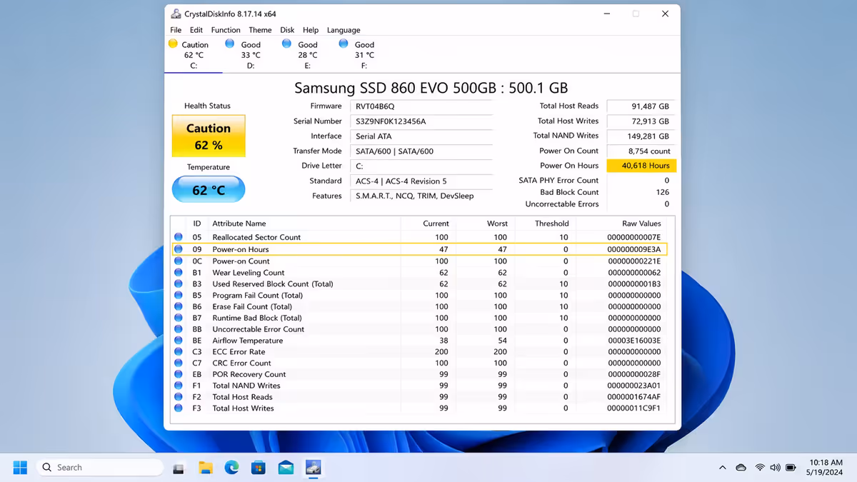CrystalDiskInfo SSD health screenshot