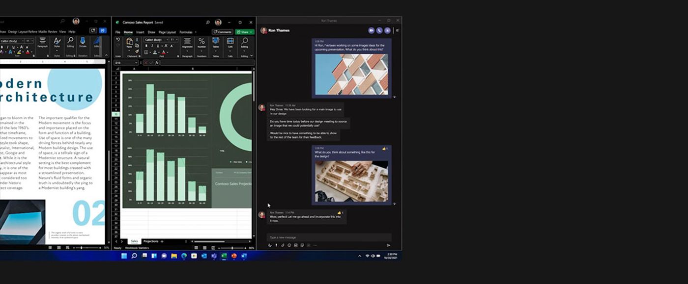 Visual demonstration of Windows 11 Pro snap groups for efficient multitasking