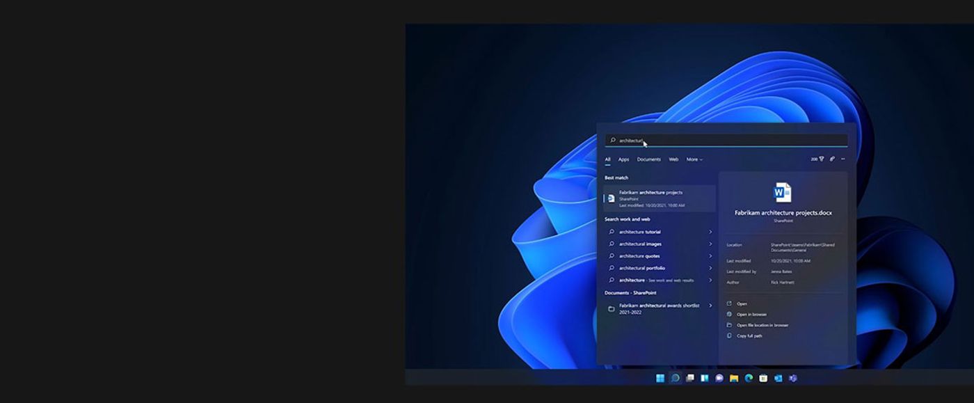 Simplified Start menu and Taskbar in Windows 11 Pro