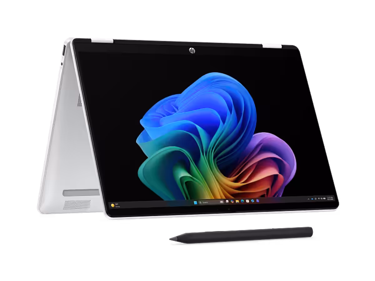 HP OmniBook 5 Flip 14 inch 2-in-1 laptop shown in glacier silver right-facing view