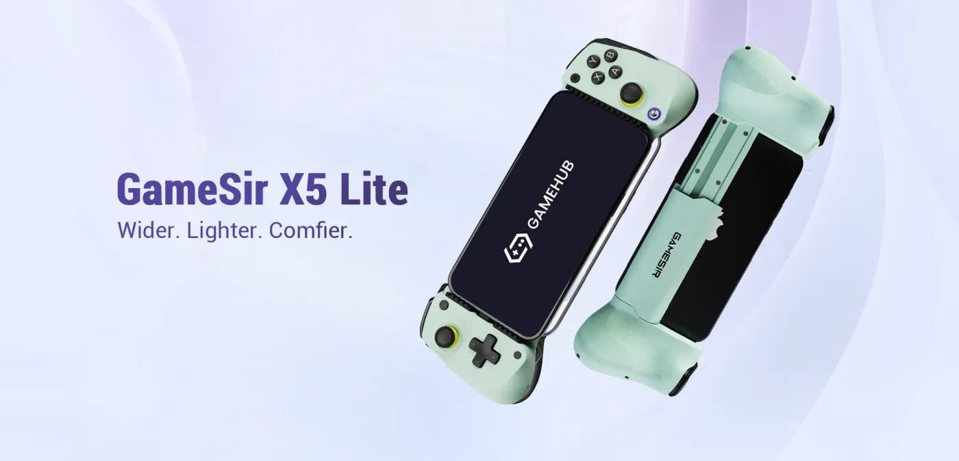 GameSir X5 Lite Type-C mobile gaming controller holding an Android phone