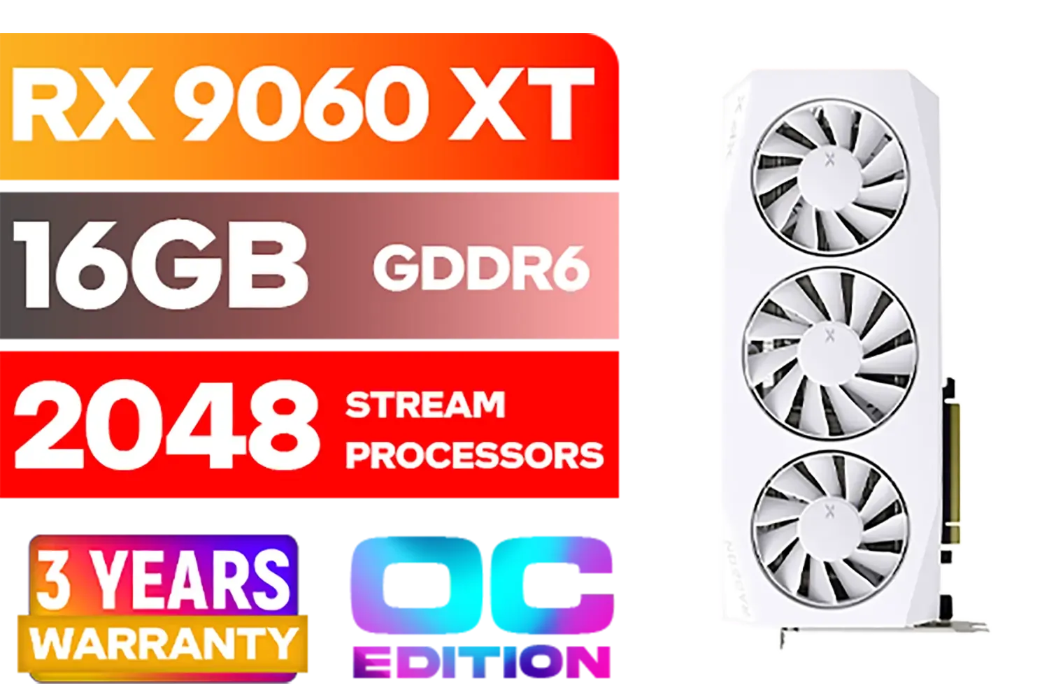 XFX Mercury AMD Radeon RX 9060XT OC White Gaming Edition with 16GB GDDR6 HDMI 2xDP, AMD RDNA 4 / RX-96TMERCW9