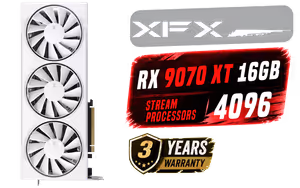 XFX SWIFT AMD Radeon RX 9070 XT Triple Fan 16GB GDDR6 GPU - White - Image 1