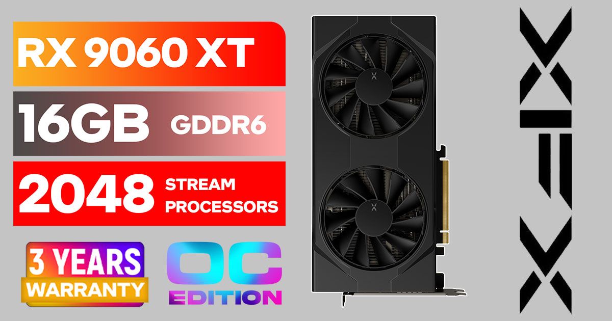 XFX SWIFT RX 9060 XT OC 16GB Graphics Card - 3320 MHz Boost