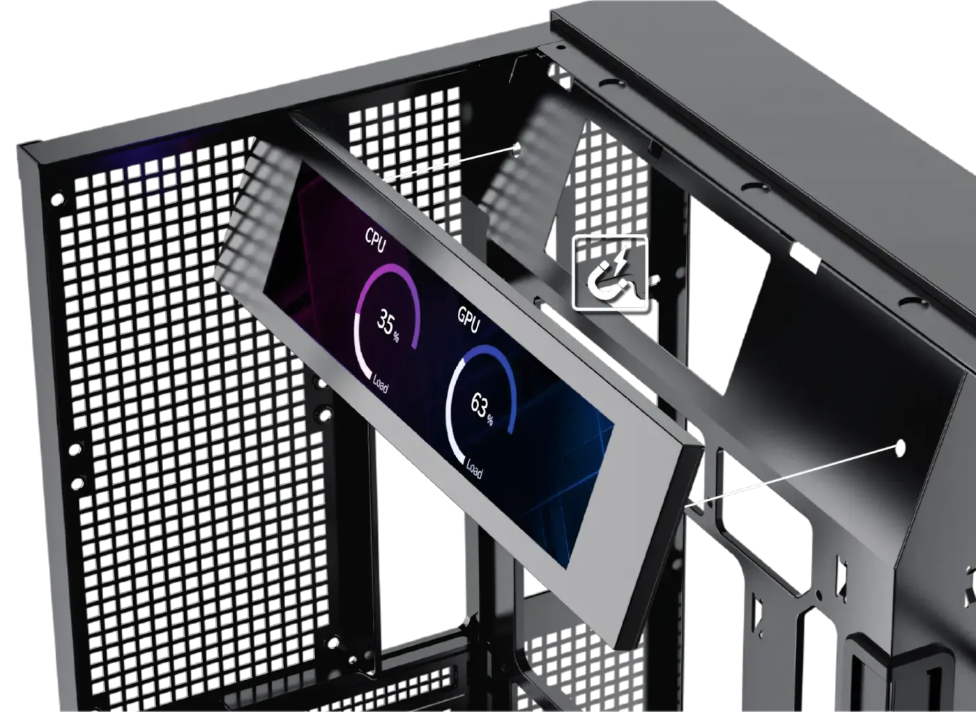 Magnetic secondary monitor showing easy attachment and mounting capability