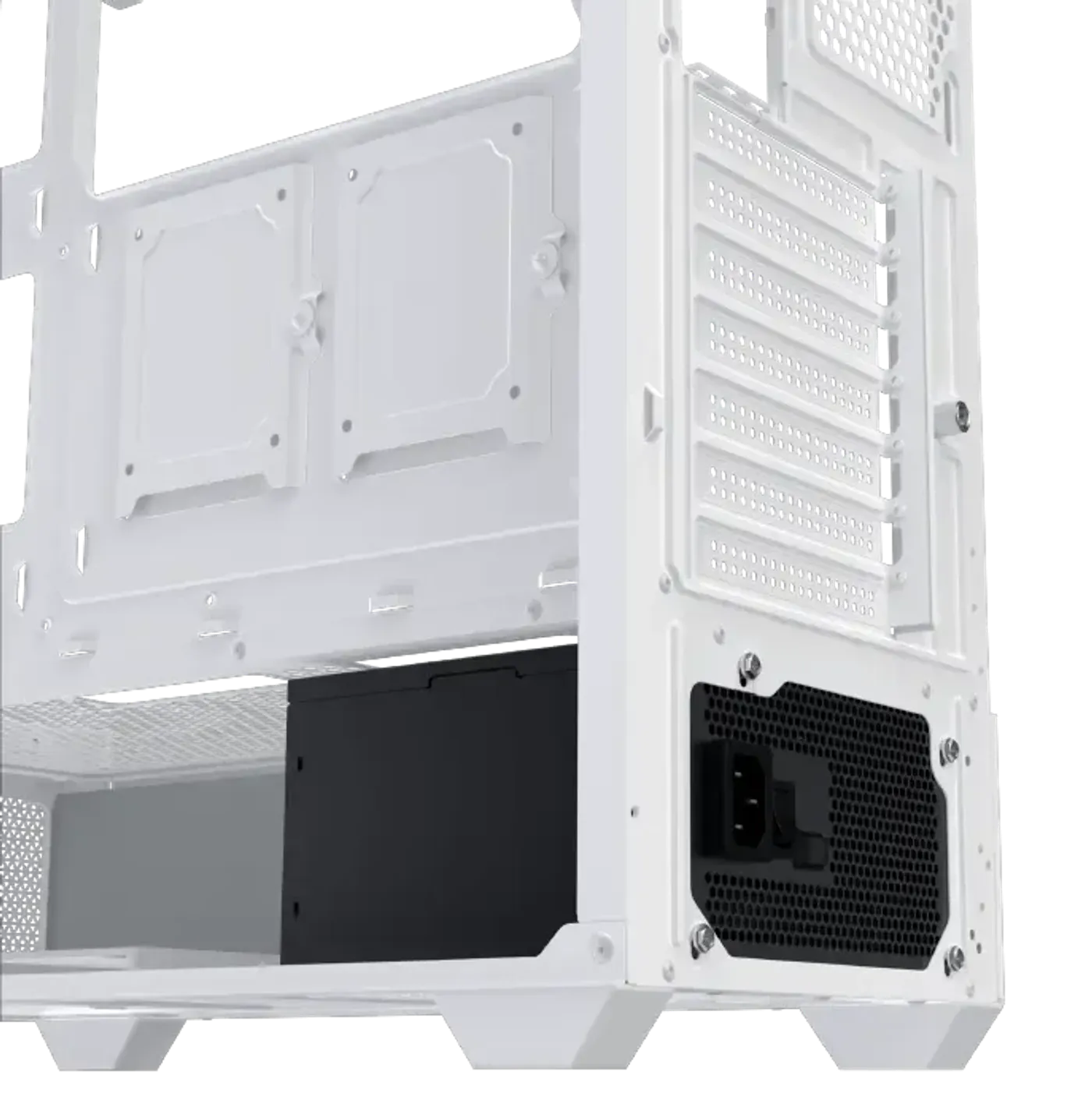 Power supply mounting area inside the Alphard Arctic showing PSU clearance